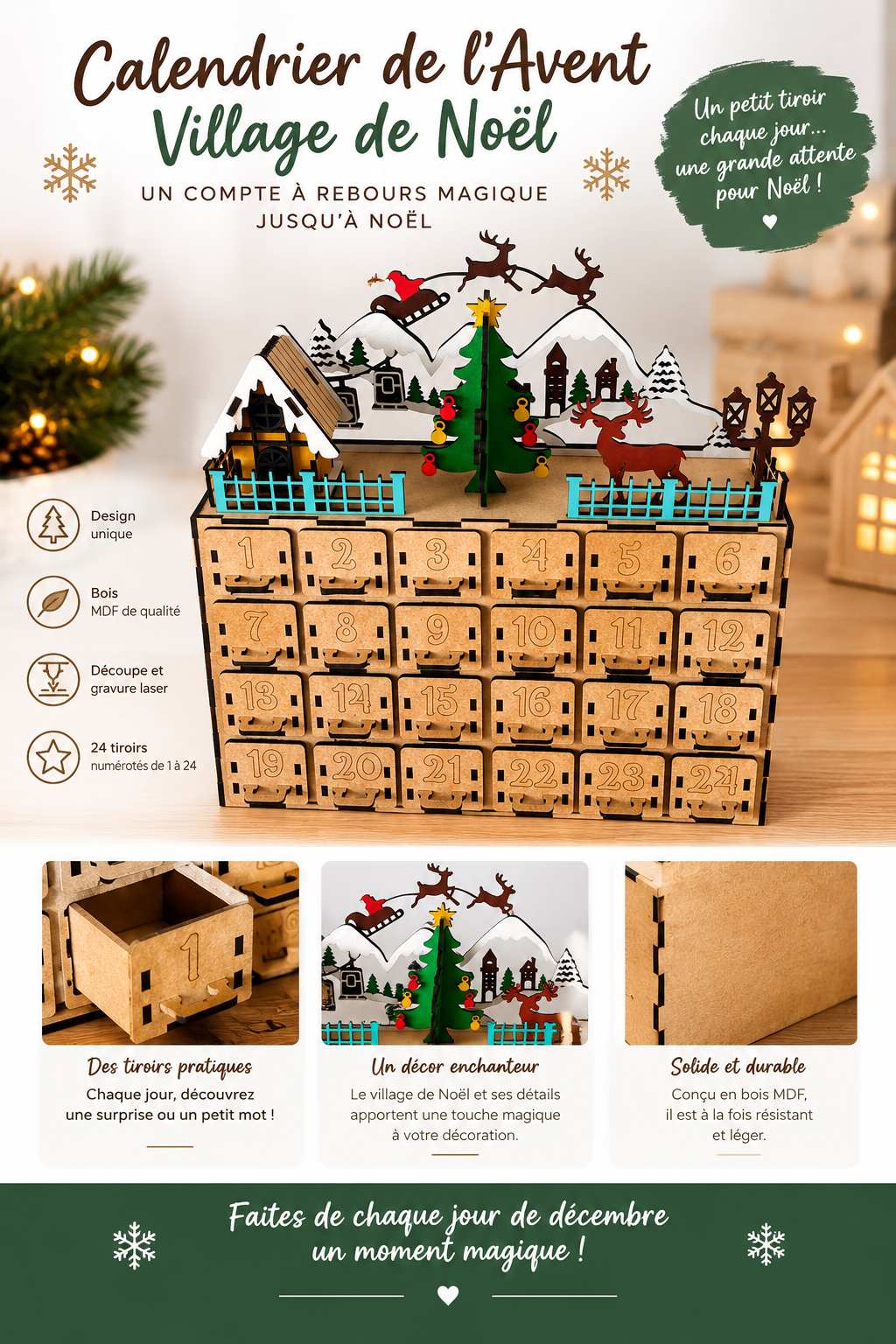 Calendrier de lâavent en bois