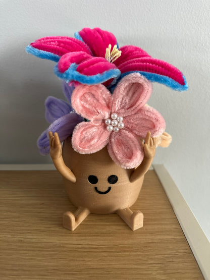 Pot fleuri décoratif – Imprimé en 3D & fleurs faites à la main