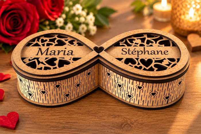 Boîte à bijoux infinity personnalisée en bois