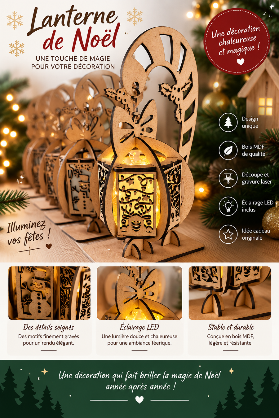 Lanterne boule de Noël en bois